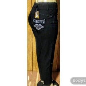 Popular Black Skinny Jeans With Hearts SIZE 16